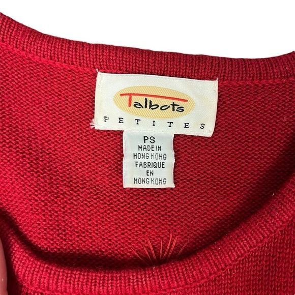 VTG Talbots 100% Wool & Beaded Red Sweater Made in Hong Kong Sz Small Petite - Picture 3 of 7